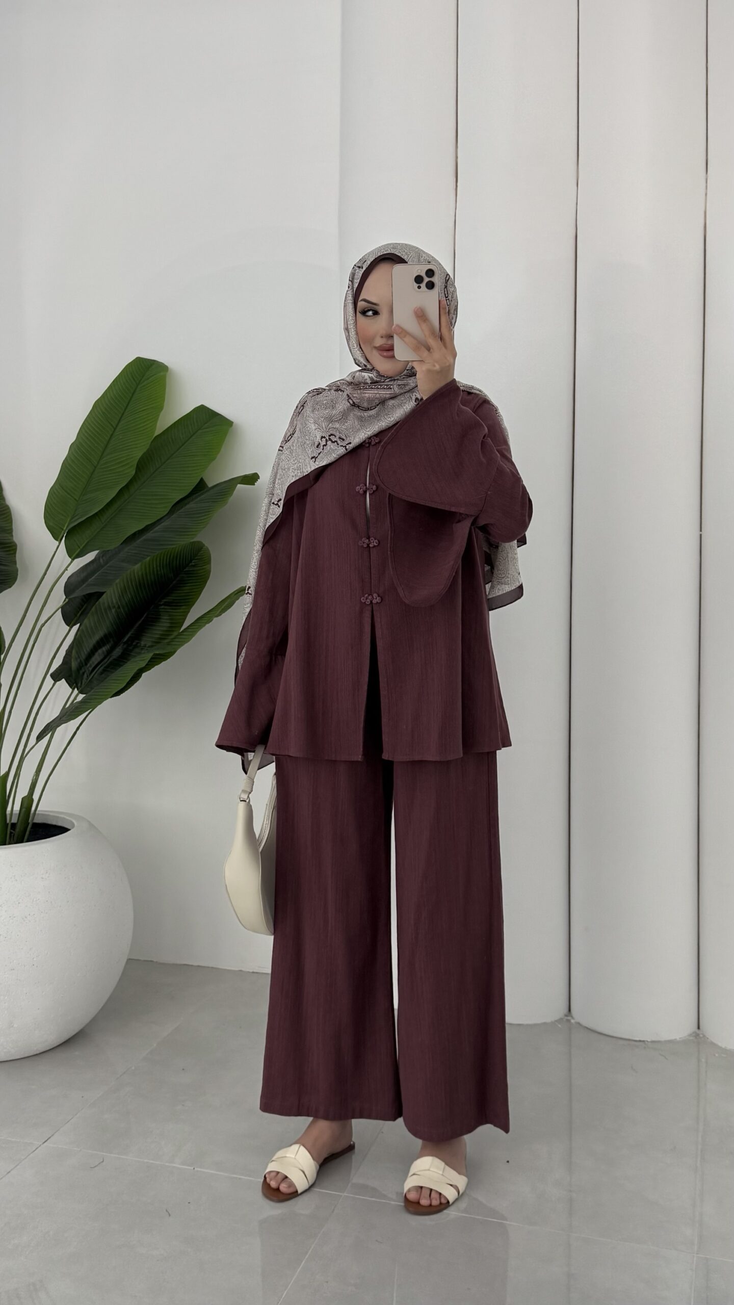 Mira Premium Keten İkili Takım - Mürdüm