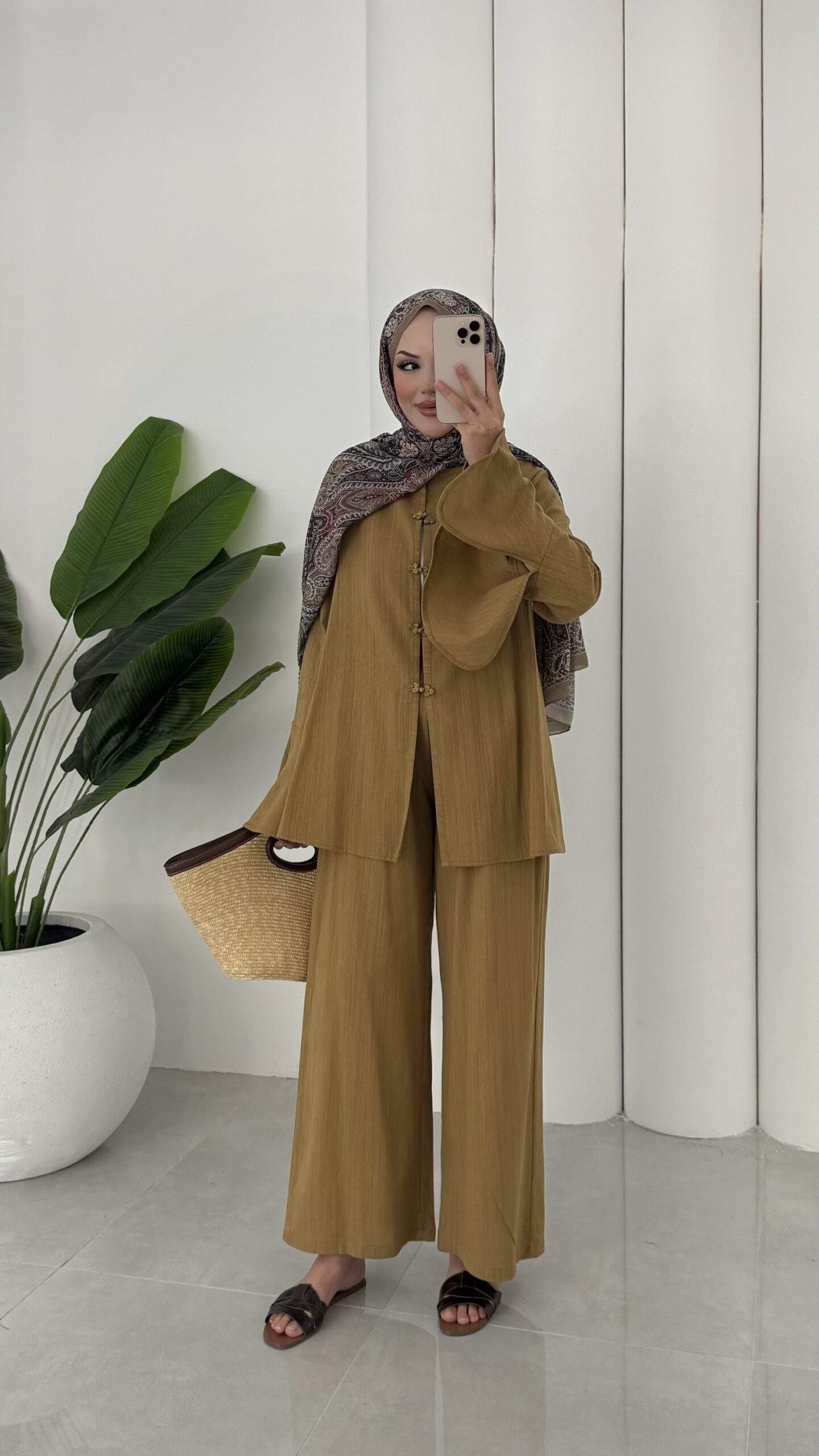 Mira Premium Keten İkili Takım - Olive