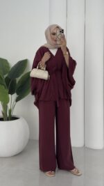 Hollywood Taşlı Kimono İkili Takım - Mürdüm