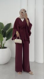 Hollywood Taşlı Kimono İkili Takım - Mürdüm - Görsel 3