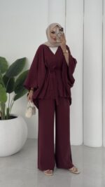 Hollywood Taşlı Kimono İkili Takım - Mürdüm - Görsel 4