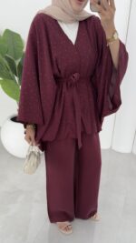 Hollywood Taşlı Kimono İkili Takım - Mürdüm - Görsel 17