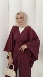 Hollywood Taşlı Kimono İkili Takım - Mürdüm - Görsel 16