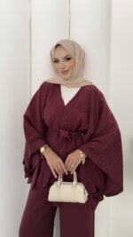 Hollywood Taşlı Kimono İkili Takım - Mürdüm - Görsel 12