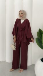 Hollywood Taşlı Kimono İkili Takım - Mürdüm - Görsel 10