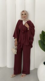 Hollywood Taşlı Kimono İkili Takım - Mürdüm - Görsel 11