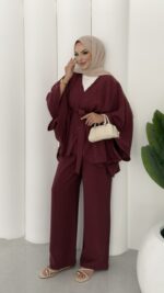 Hollywood Taşlı Kimono İkili Takım - Mürdüm - Görsel 9