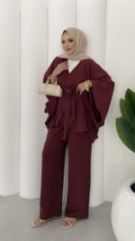 Hollywood Taşlı Kimono İkili Takım - Mürdüm - Görsel 8