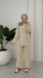 Sofia Yandan Bağlamalı İkili Takım - Bej - Görsel 13