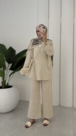 Sofia Yandan Bağlamalı İkili Takım - Bej - Görsel 14