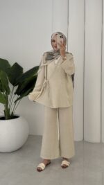 Sofia Yandan Bağlamalı İkili Takım - Bej - Görsel 12