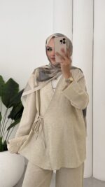 Sofia Yandan Bağlamalı İkili Takım - Bej - Görsel 15