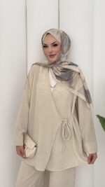 Sofia Yandan Bağlamalı İkili Takım - Bej - Görsel 5