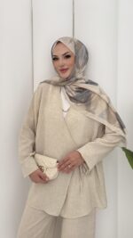 Sofia Yandan Bağlamalı İkili Takım - Bej - Görsel 10