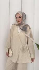 Sofia Yandan Bağlamalı İkili Takım - Bej - Görsel 8