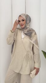 Sofia Yandan Bağlamalı İkili Takım - Bej - Görsel 6