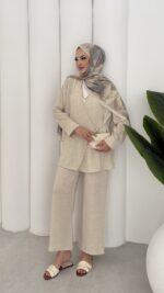 Sofia Yandan Bağlamalı İkili Takım - Bej - Görsel 2