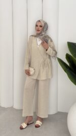 Sofia Yandan Bağlamalı İkili Takım - Bej