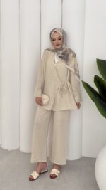Sofia Yandan Bağlamalı İkili Takım - Bej - Görsel 4