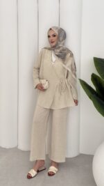 Sofia Yandan Bağlamalı İkili Takım - Bej - Görsel 3