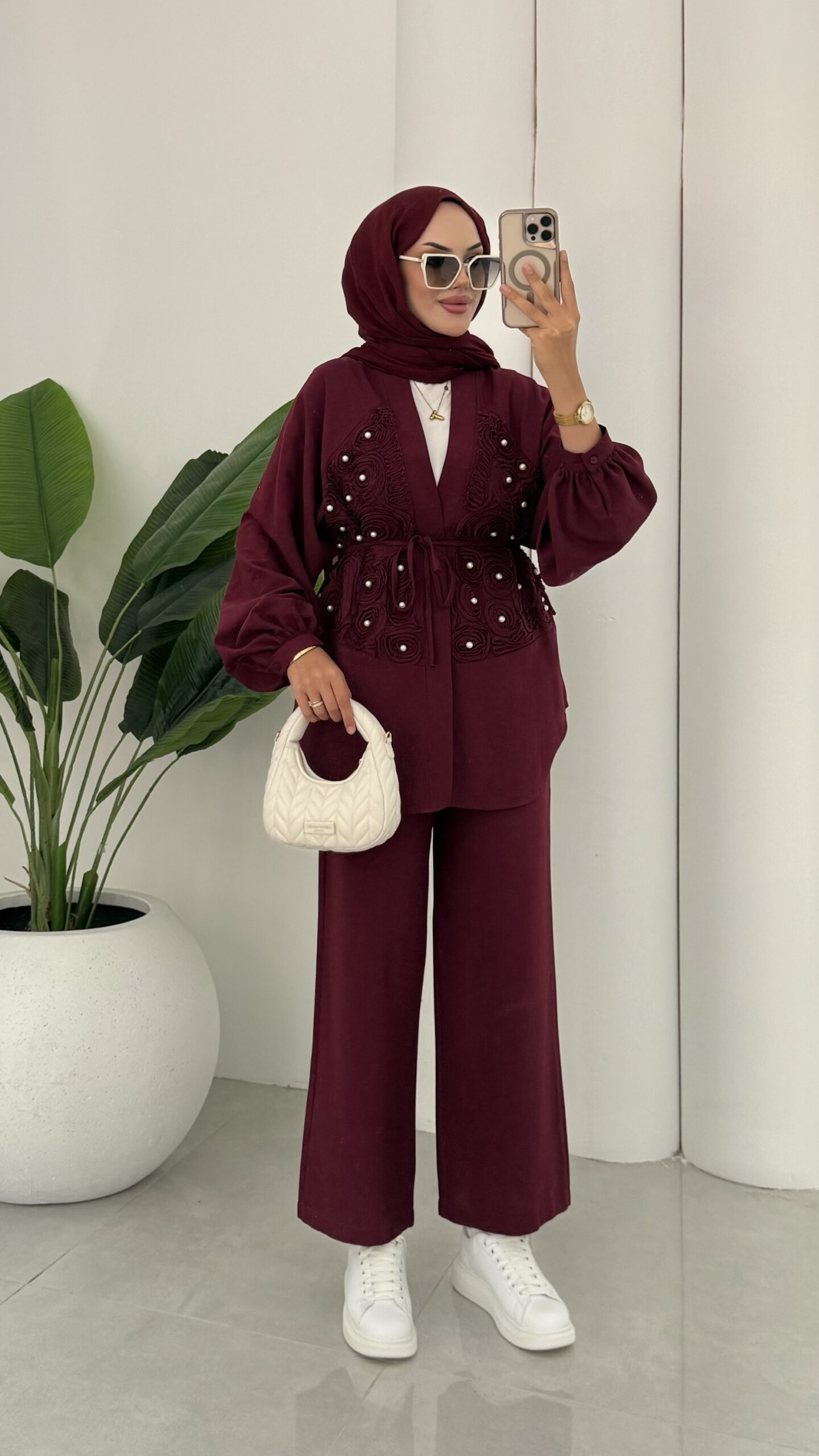 İnci Premium Keten İkili Takım - Bordo