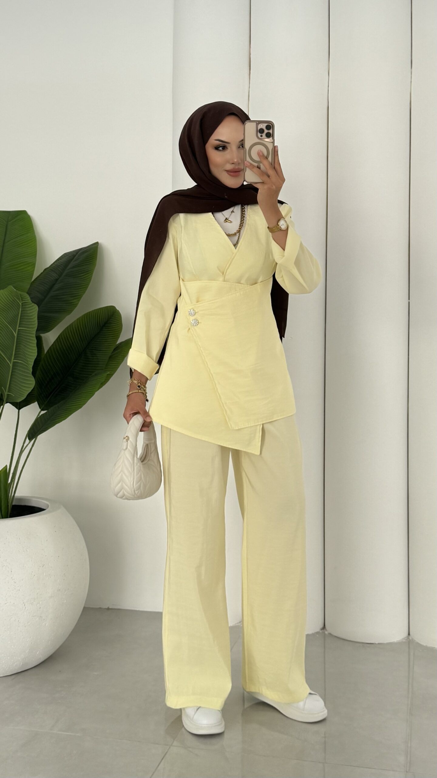 Fashion Premium Taşlı İkli Takım - Sarı