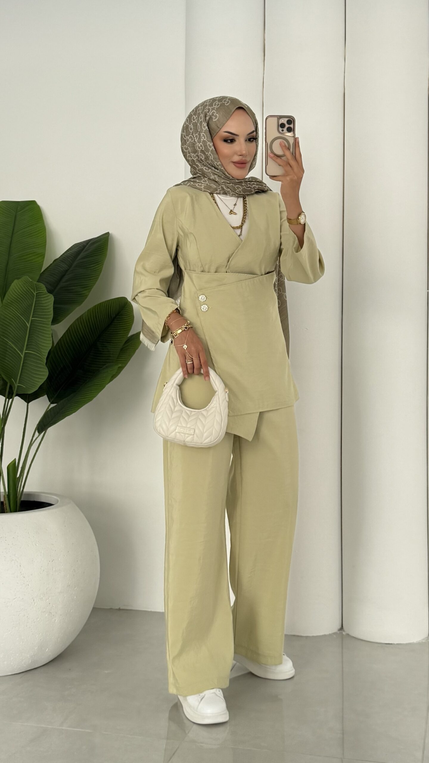Fashion Premium Taşlı İkli Takım - YağYeşil