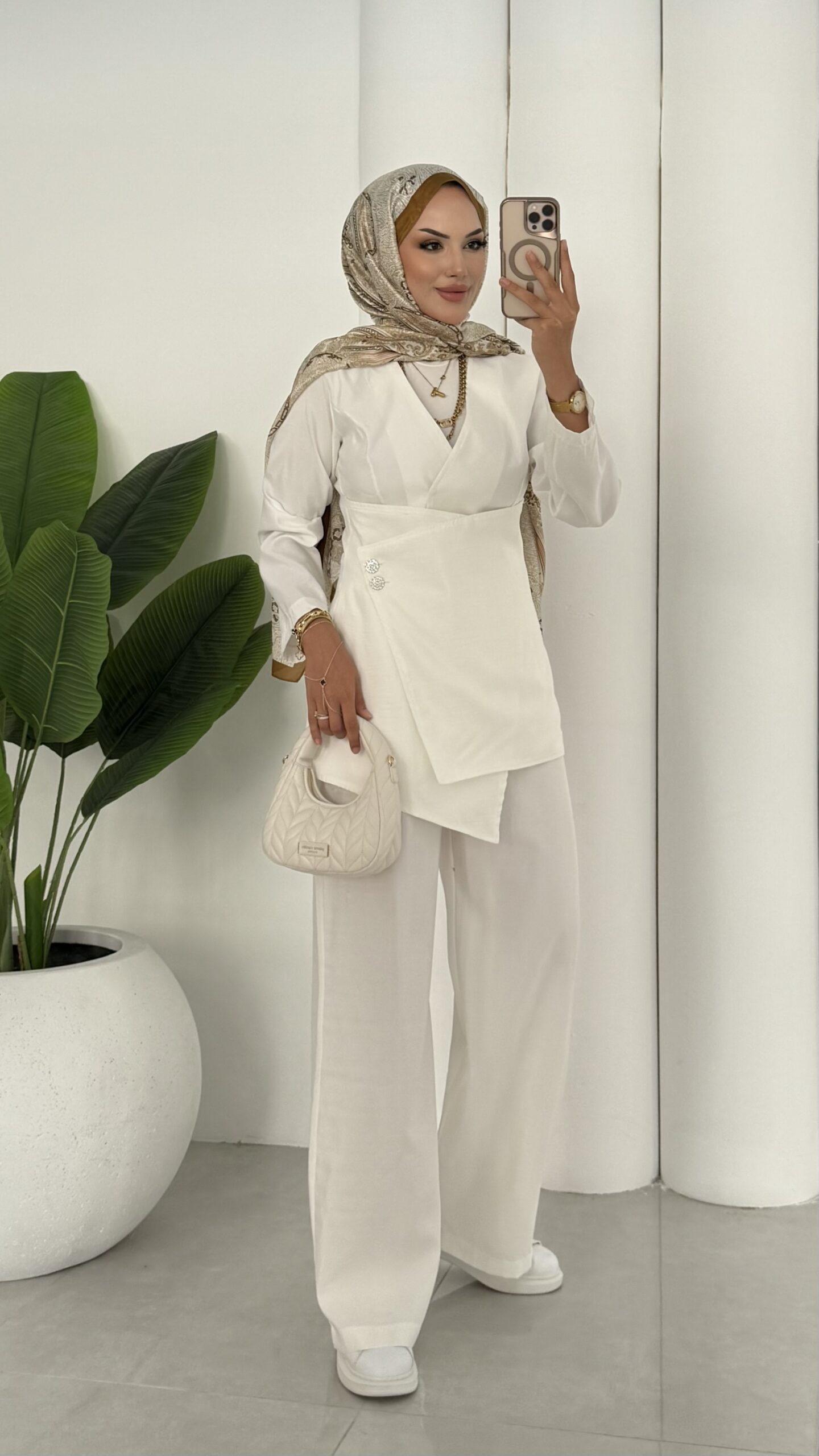 Fashion Premium Taşlı İkli Takım - Beyaz