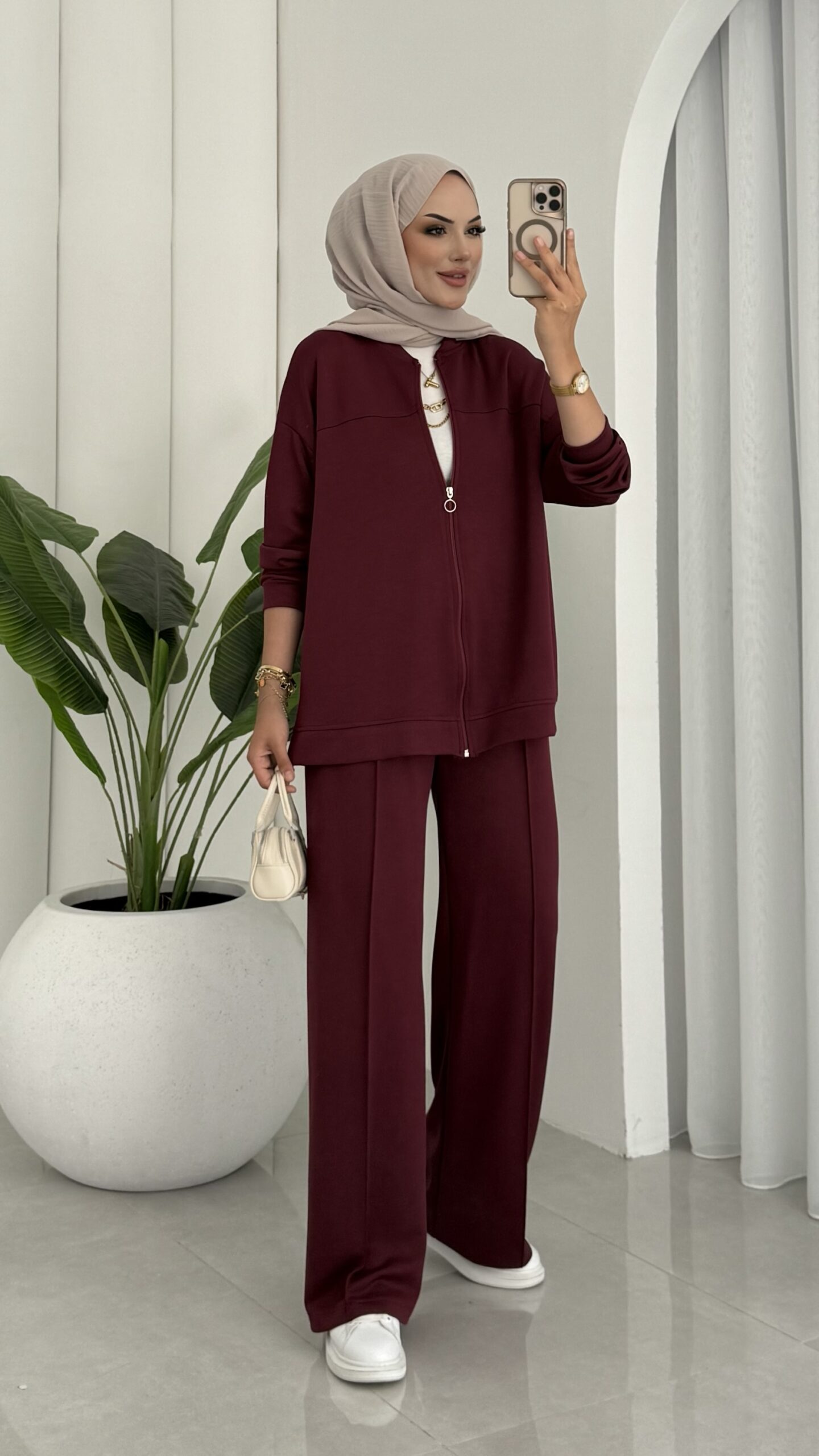 Oysh Muadil Fermuarlı Basic İkili Takım - Bordo