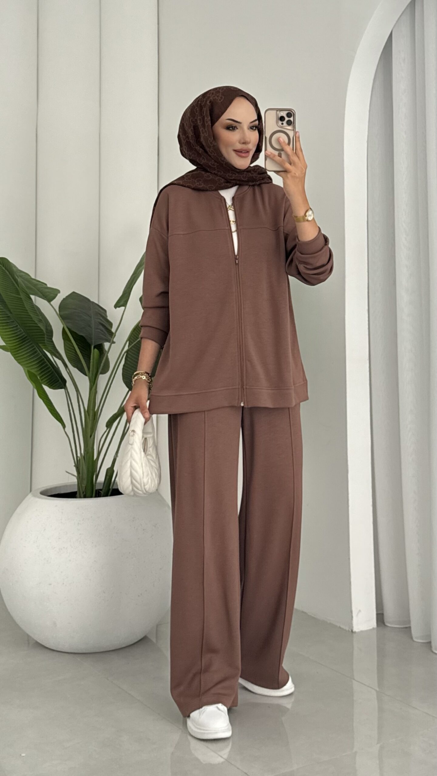 Oysh Muadil Fermuarlı Basic İkili Takım - Kahverengi