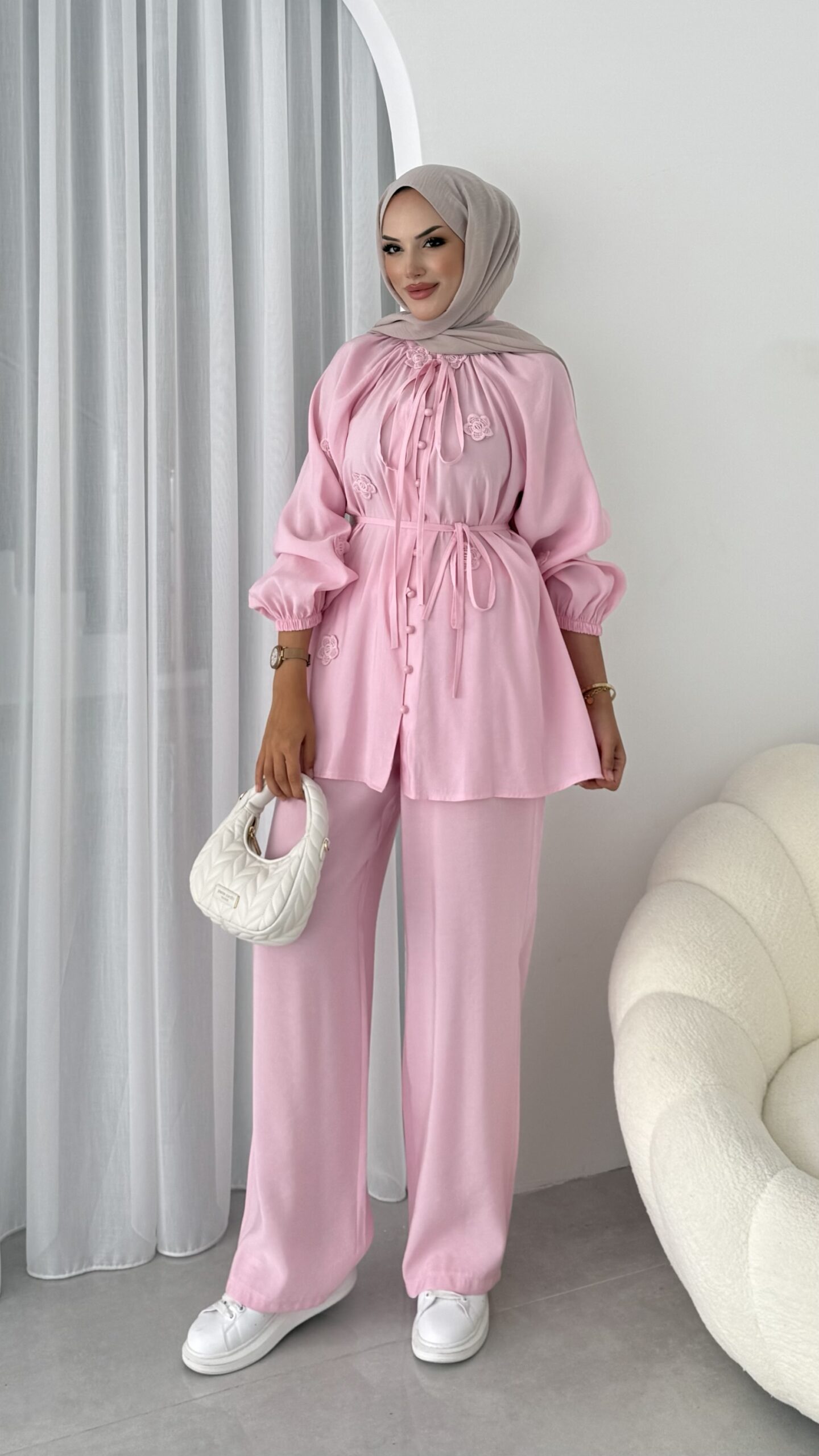 Flower Premium Tensel İkili Takım - Pembe