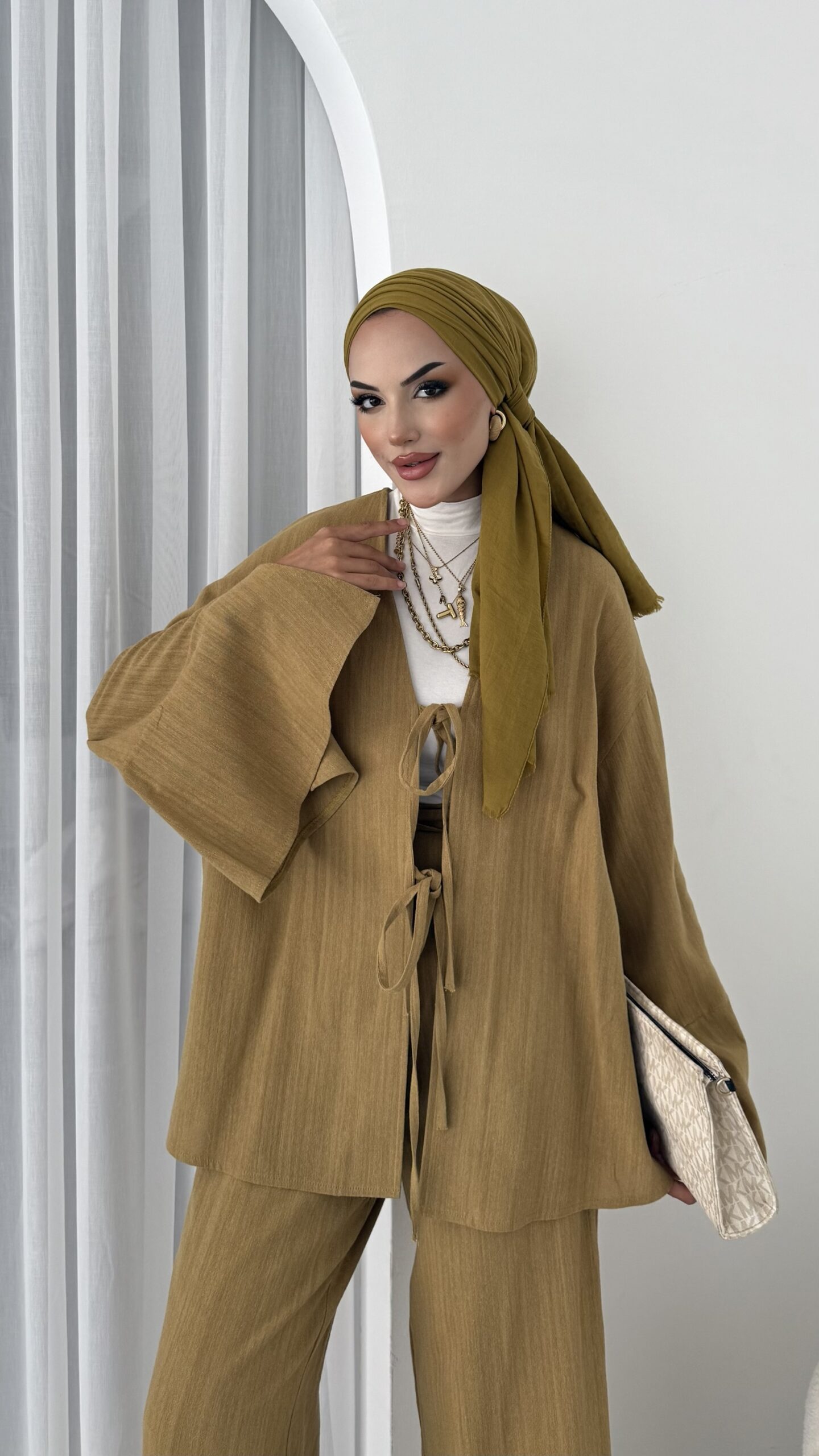 Sunset Premium Keten İkili Takım - Olive