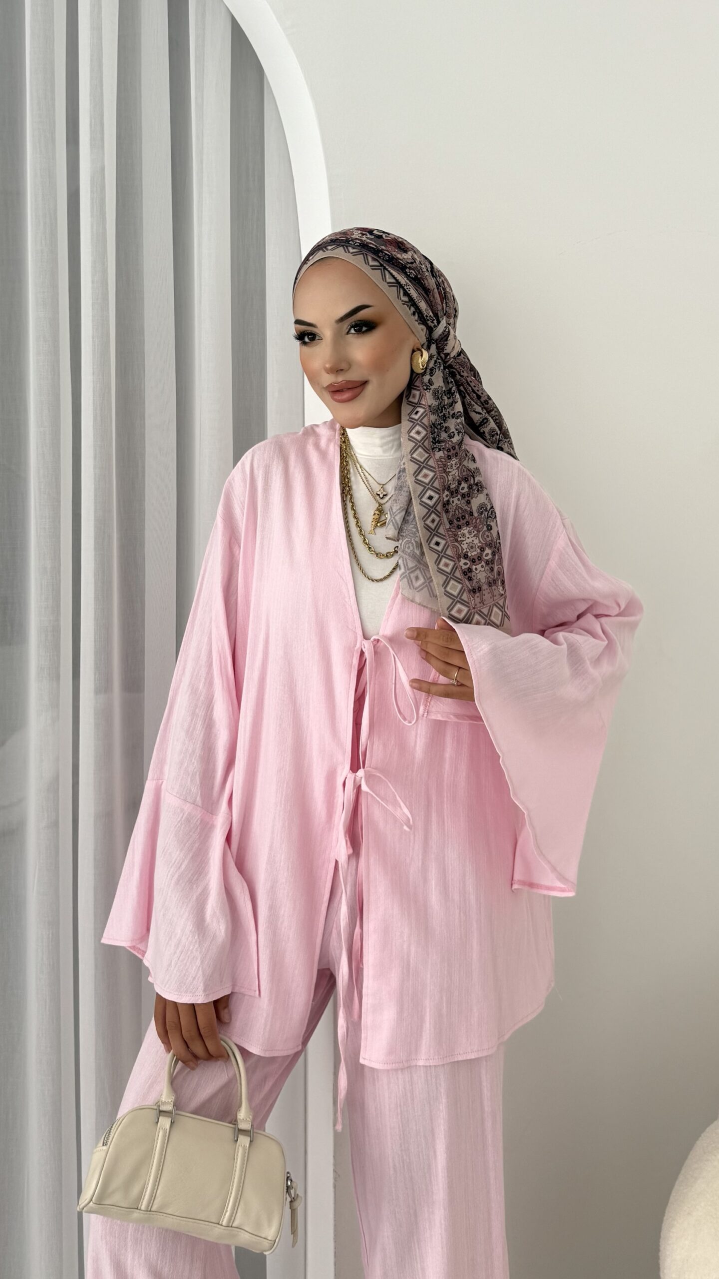 Sunset Premium Keten İkili Takım - Pembe