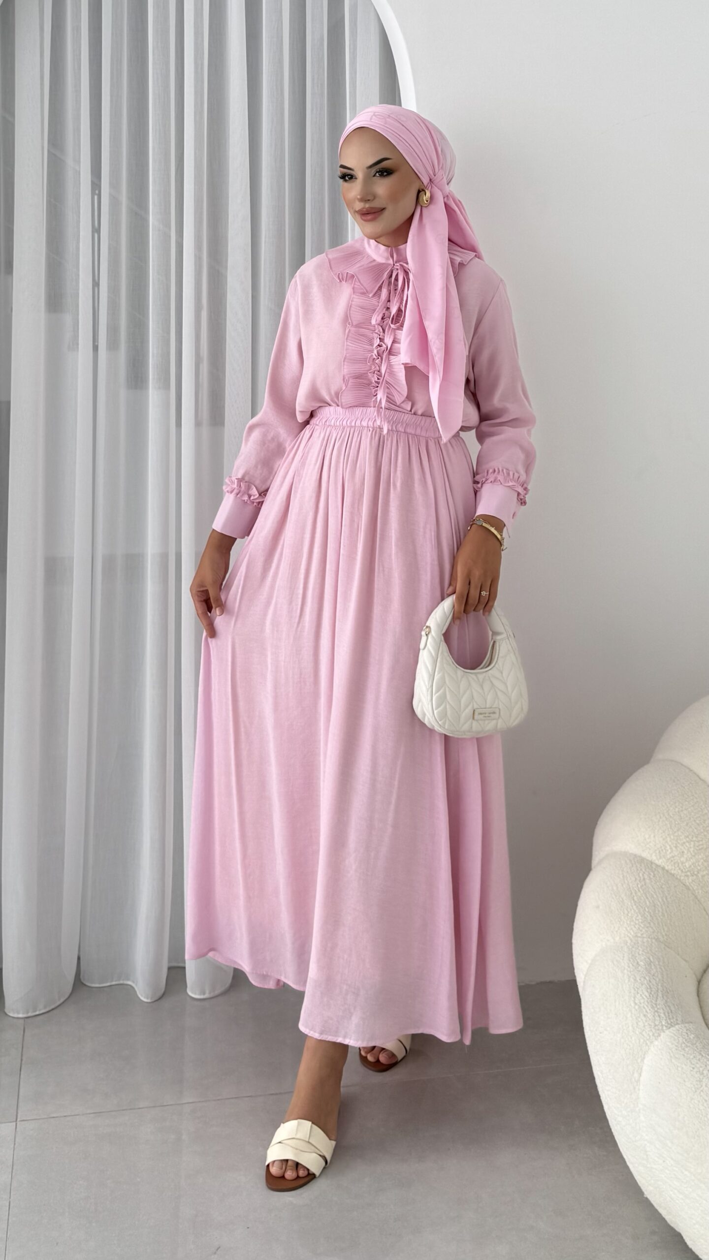 Rüya Pamuk Vual Etekli Takım - Pembe