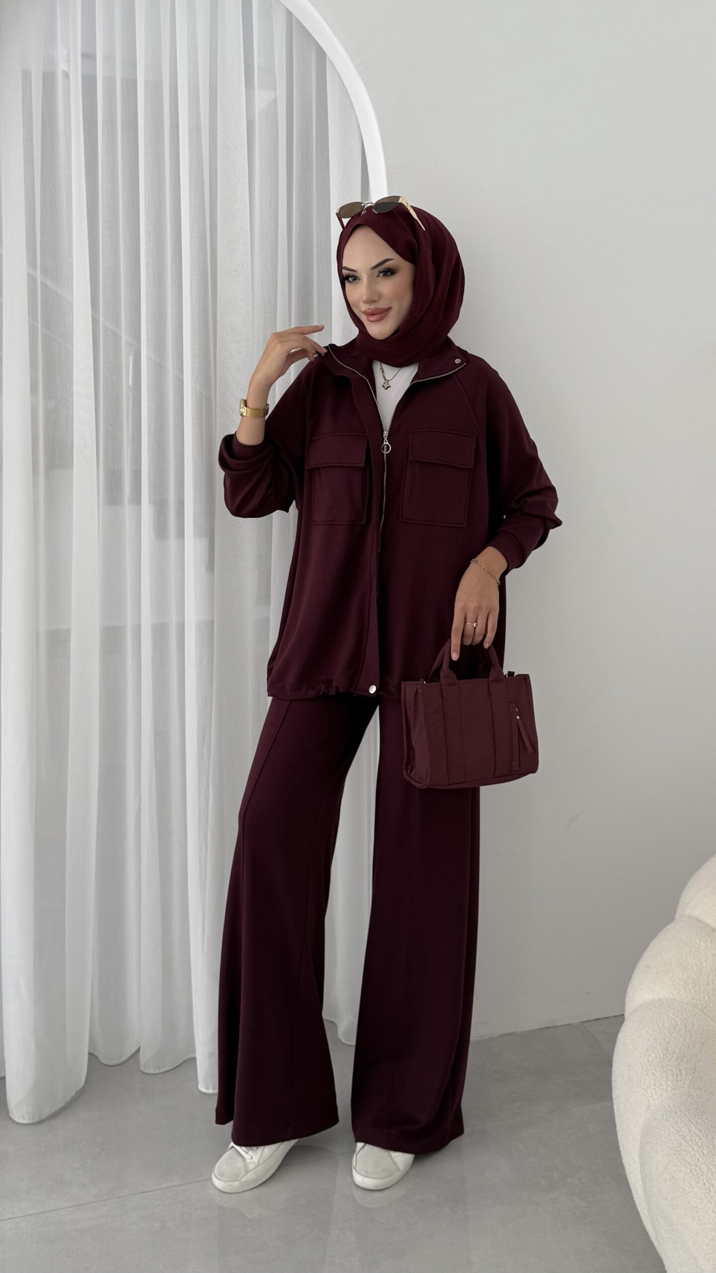 Oysh Bomber Ceket Takım  - Bordo