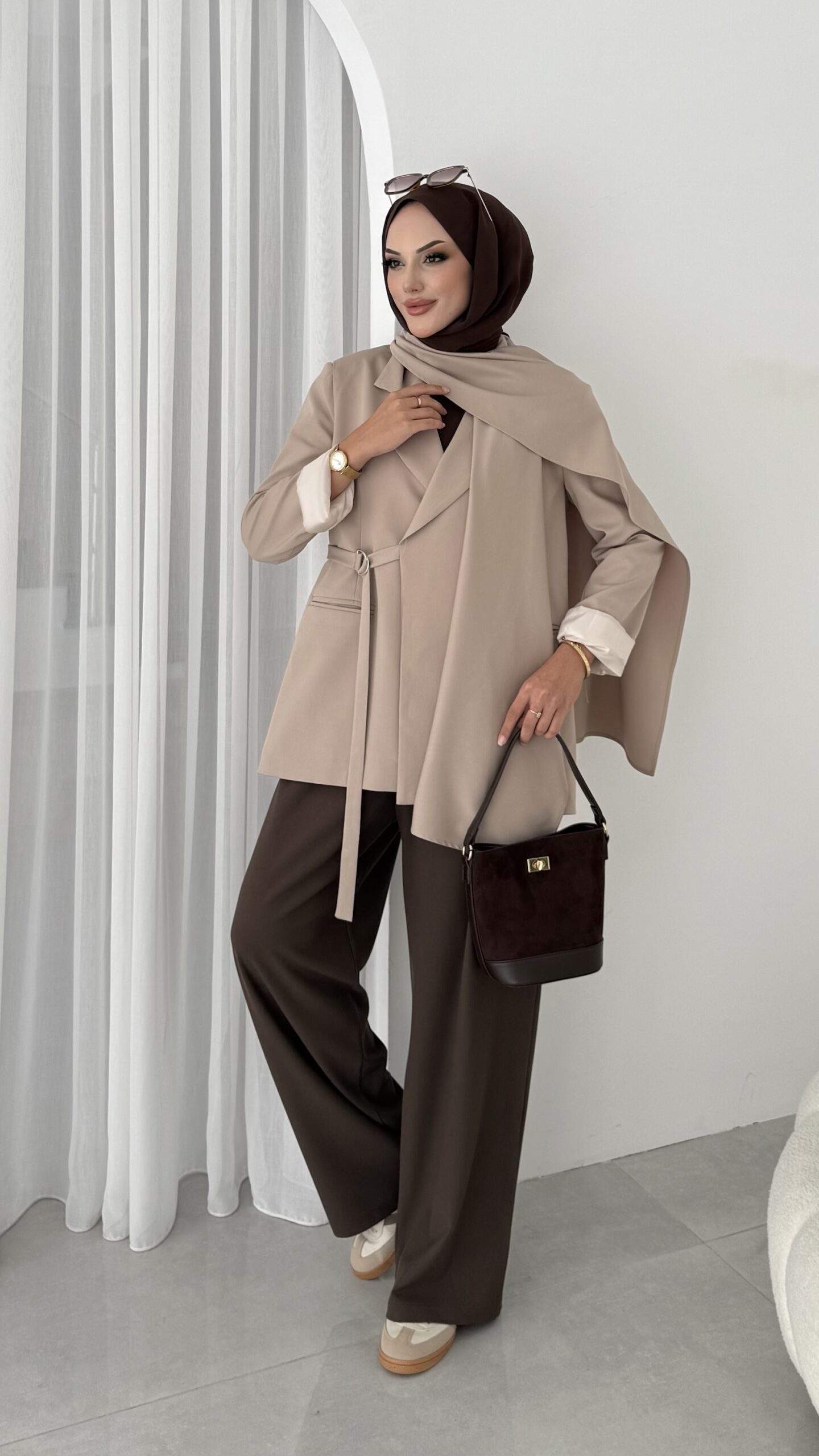 Pinterest Premium Atkılı Blazer Ceket - Bej