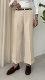 Zra Marka Muadili Kemerli Kıvrık Paça Pantolon - Bej - Görsel 3