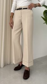 Zra Marka Muadili Kemerli Kıvrık Paça Pantolon - Bej