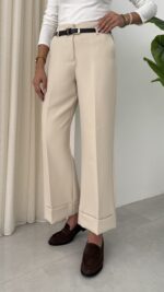 Zra Marka Muadili Kemerli Kıvrık Paça Pantolon - Bej - Görsel 2