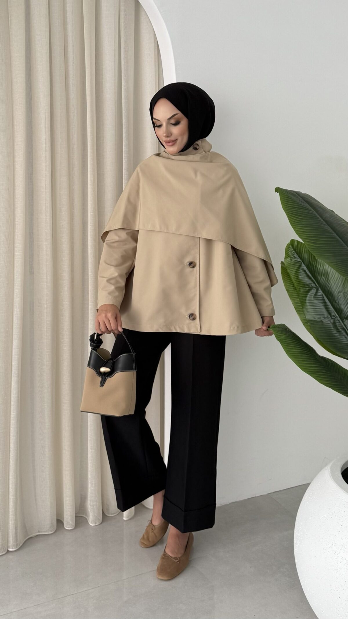 Vintage Premium Atkılı Trenç - Taş - Görsel 3