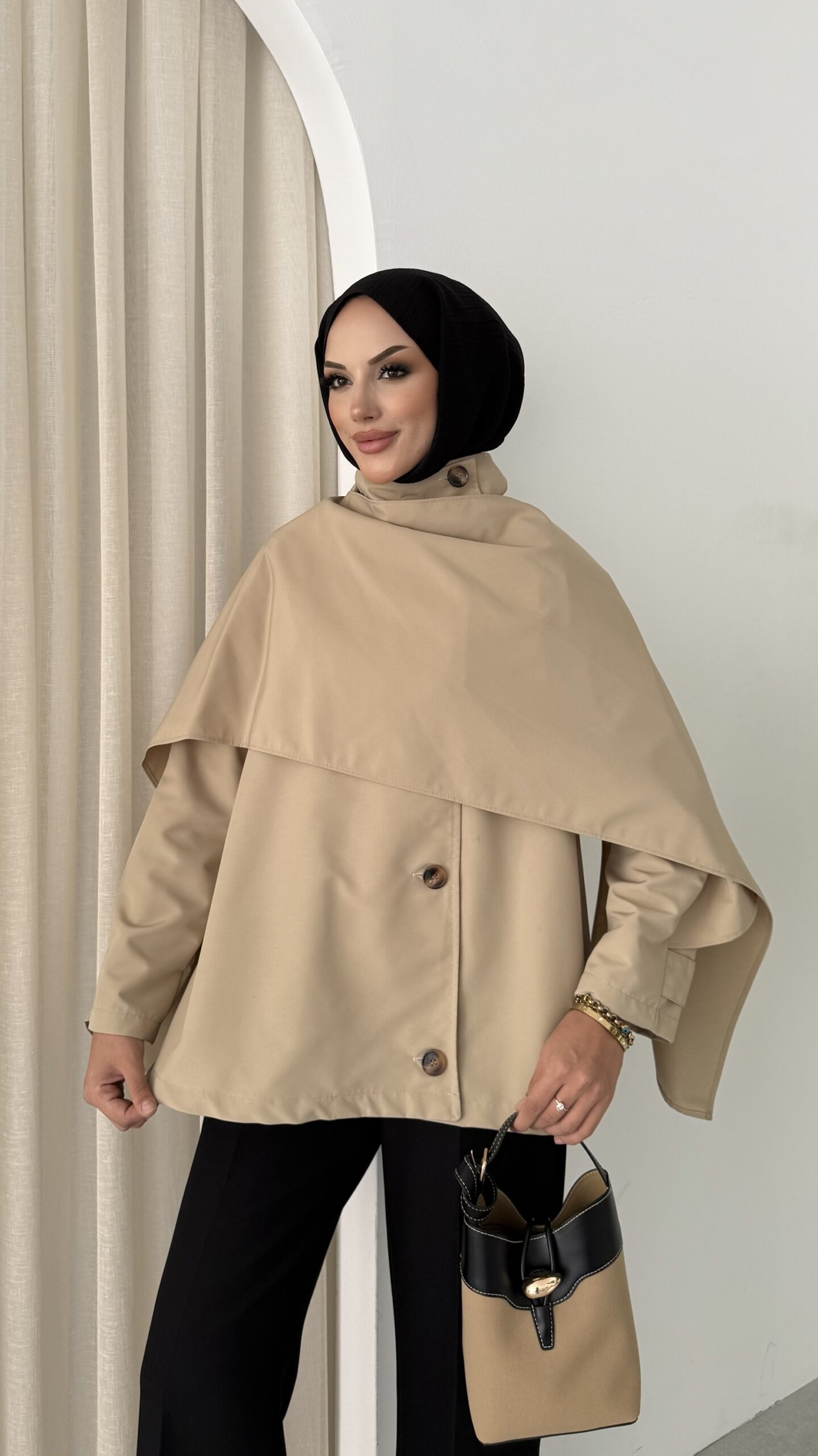 img_4671 Vintage Premium Atkılı Trenç - Taş - Görsel 4