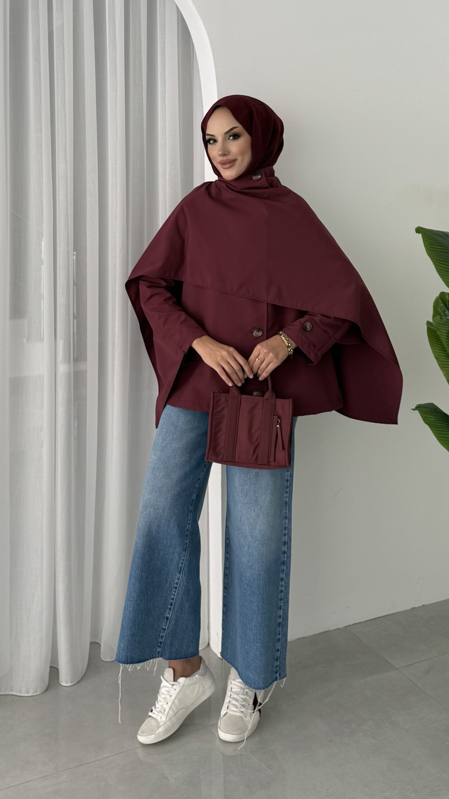 Vintage Premium Atkılı Trenç - Bordo