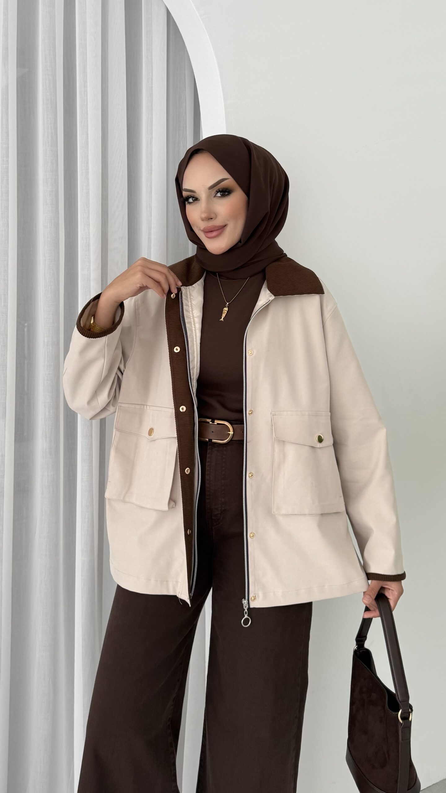 img_5323-2 Stradi Muadil Kadife Yaka Ceket - Bej - Görsel 7