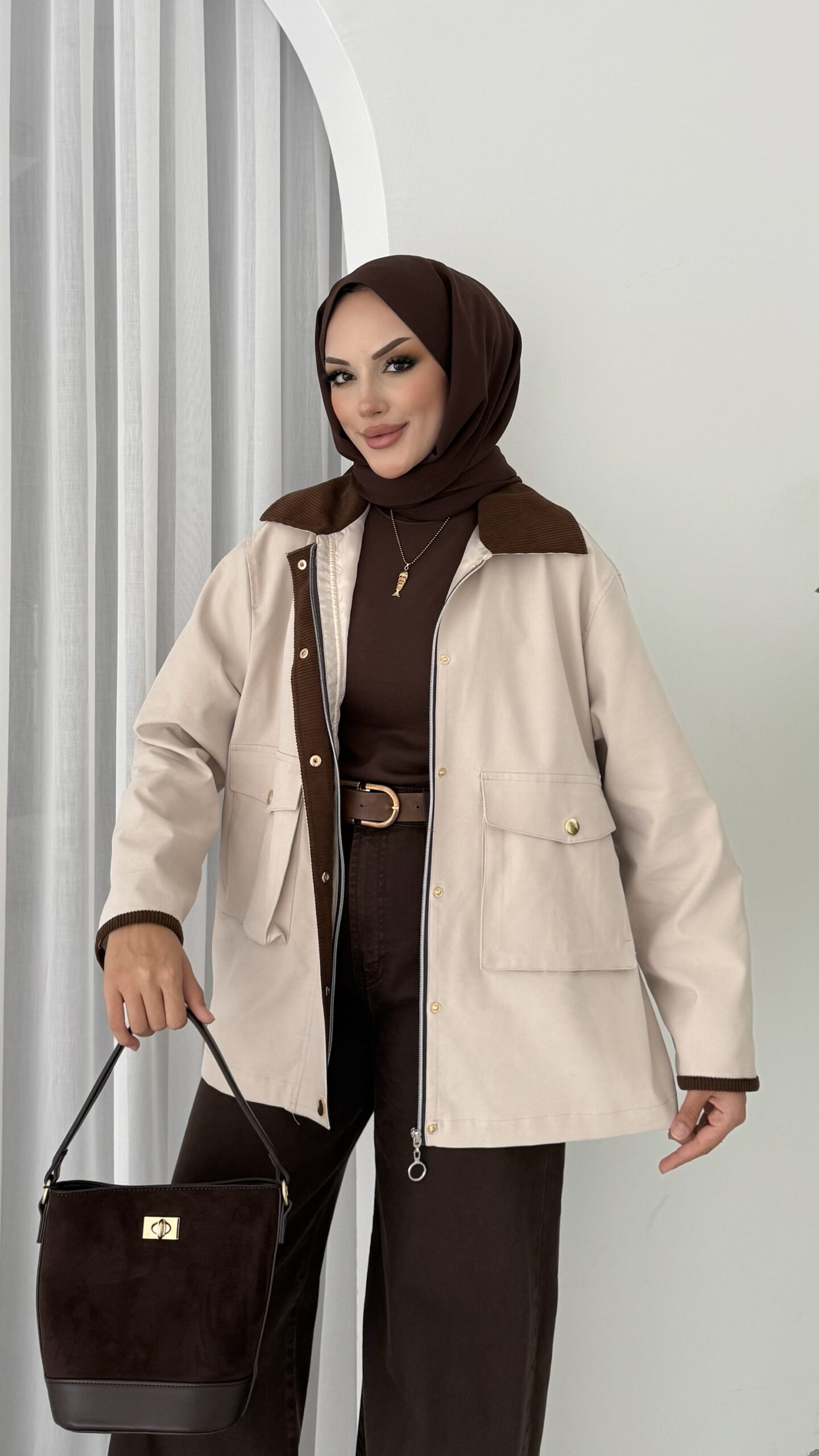 img_5325-2 Stradi Muadil Kadife Yaka Ceket - Bej - Görsel 6