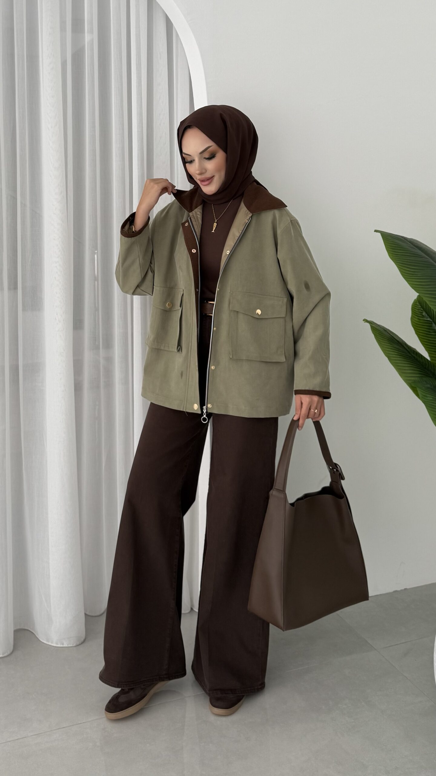 img_5386-2 Stradi Muadil Kadife Yaka Ceket - Haki - Görsel 6