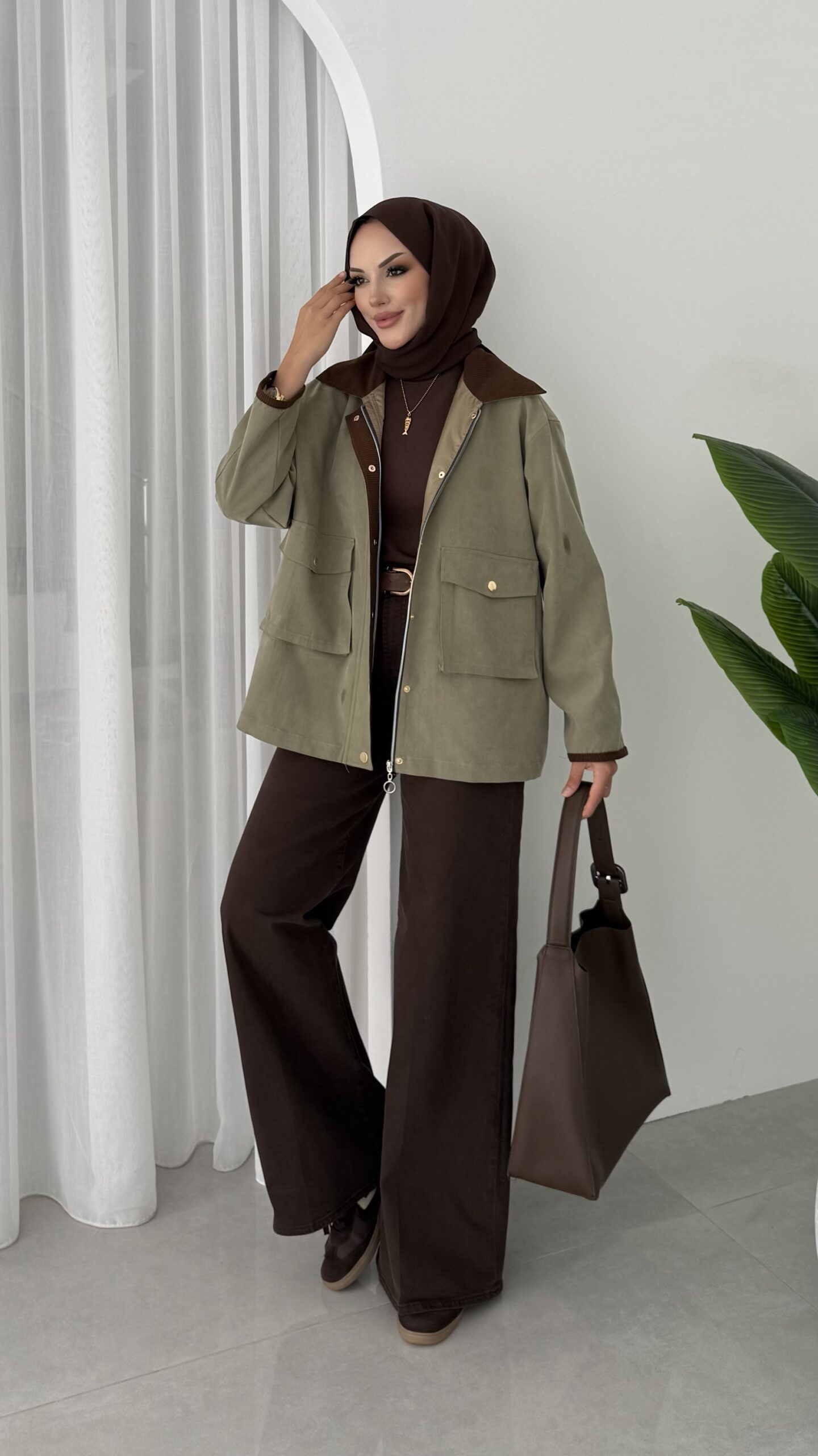 img_5387 Stradi Muadil Kadife Yaka Ceket - Haki - Görsel 9