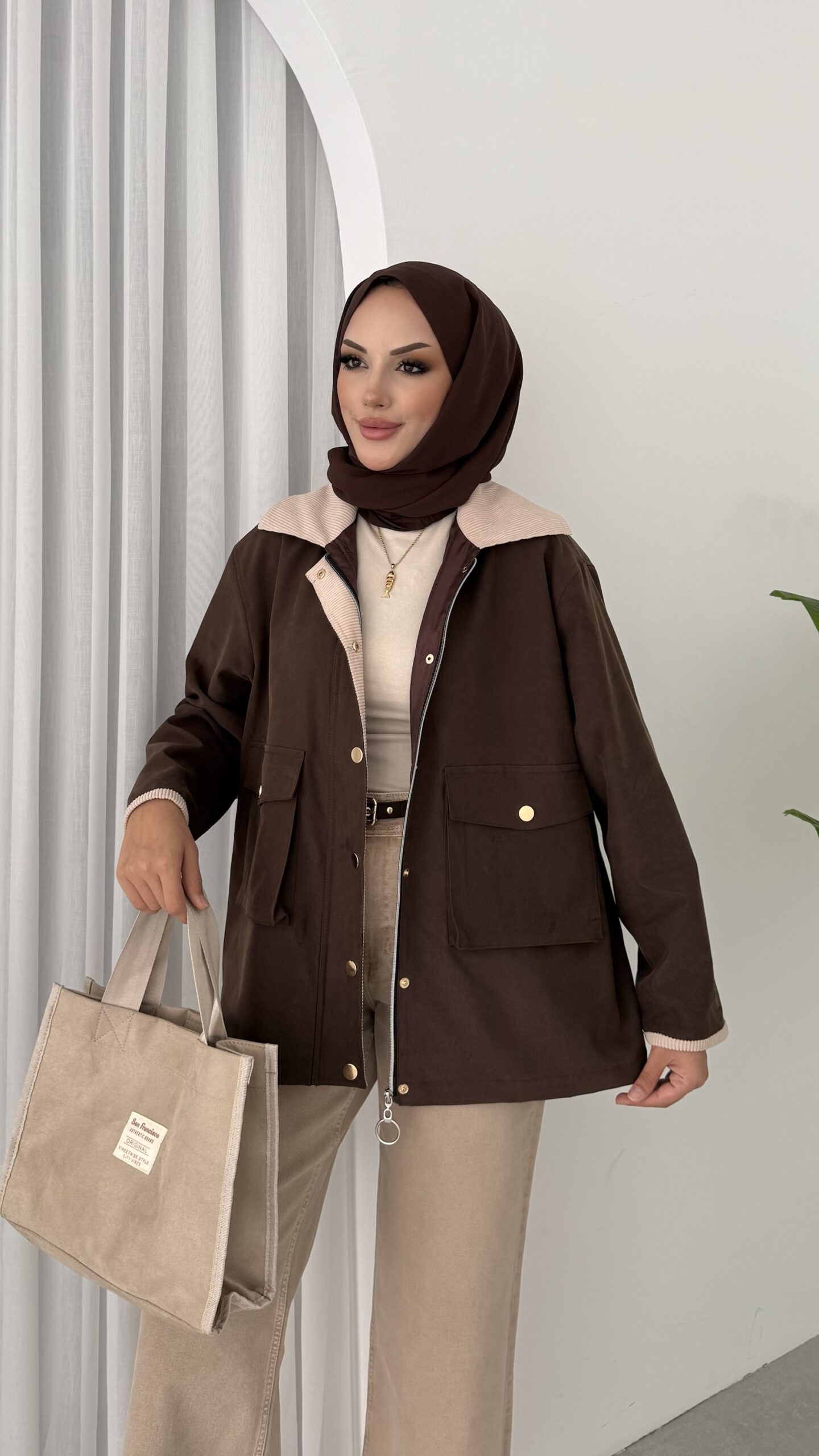 img_5405 Stradi Muadil Kadife Yaka Ceket - Kahverengi - Görsel 4