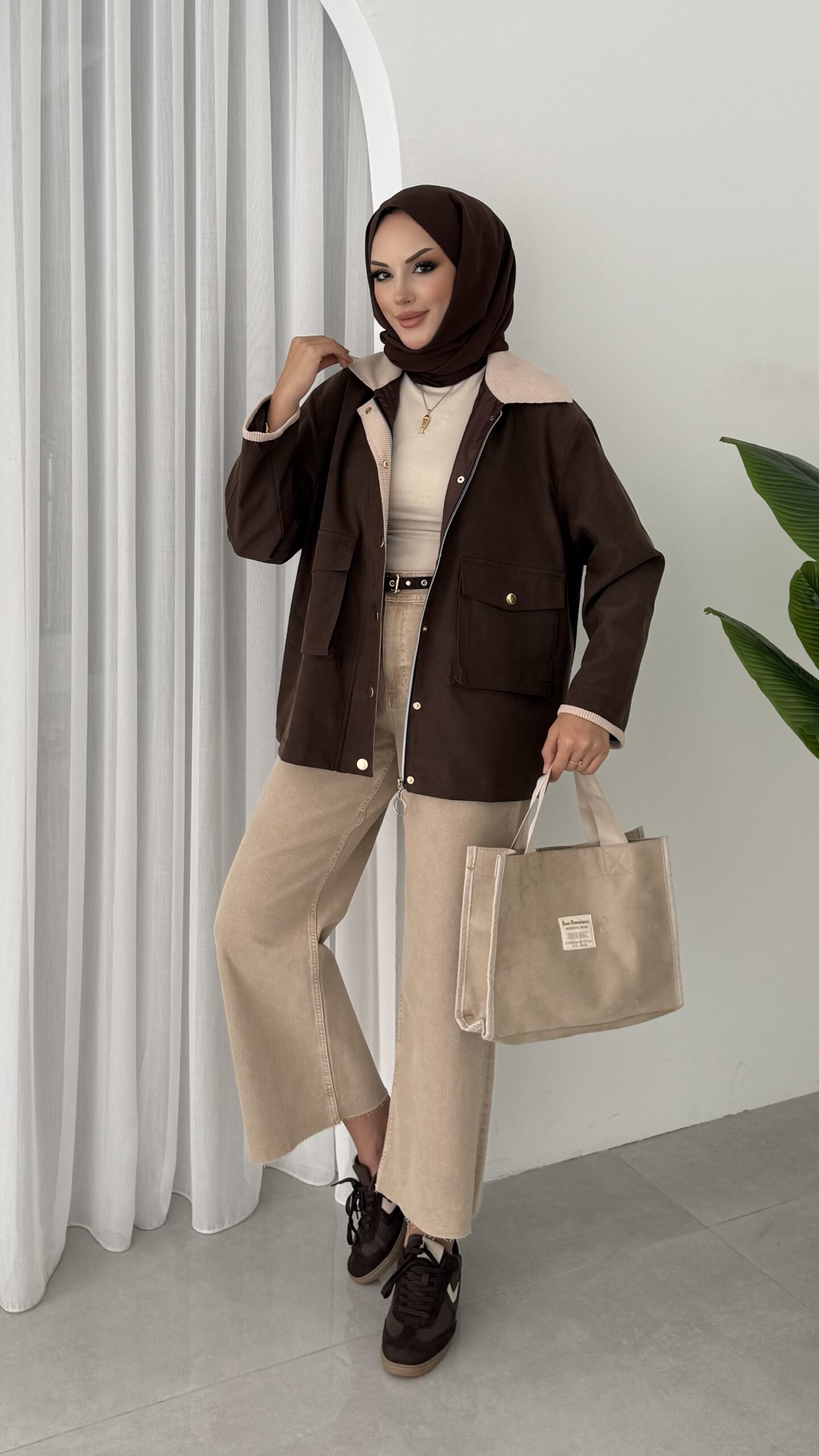 img_5412-3 Stradi Muadil Kadife Yaka Ceket - Kahverengi - Görsel 6