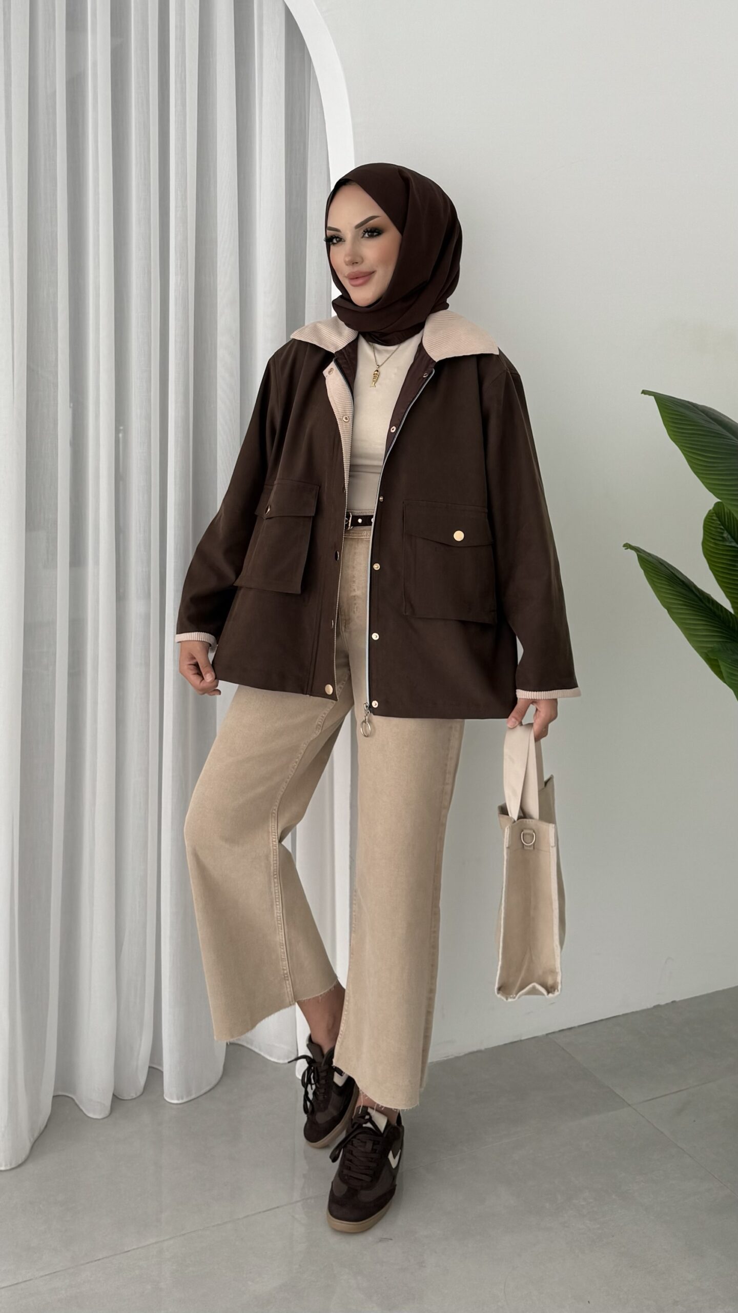 img_5413-2 Stradi Muadil Kadife Yaka Ceket - Kahverengi - Görsel 9