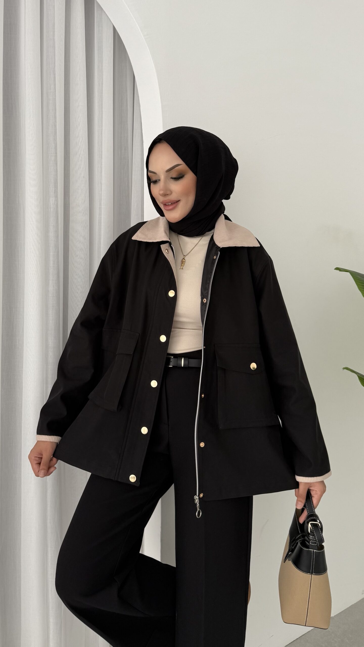 img_5429-3 Stradi Muadil Kadife Yaka Ceket - Siyah - Görsel 4